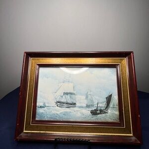 Nautical Framed Art with Brown and Gold Frame